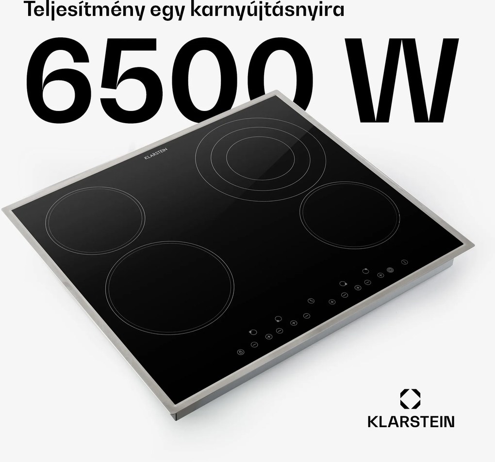 Klarstein Virtuosa 4, üvegkerámia főzőlap, 6500 W, 4 főzőlap, rozsdamentes acél keret