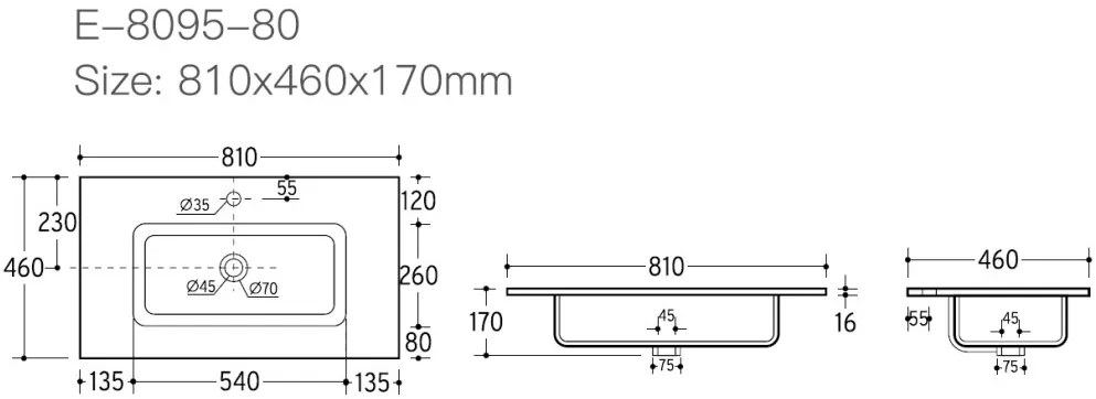 Eros GO 1 - beépíthető mosdó - 81 x 46 cm
