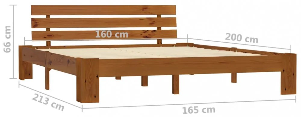 mézbarna tömör fenyőfa ágykeret fejtámlával 160 x 200 cm