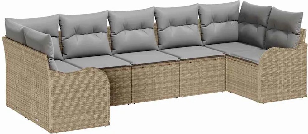 vidaXL Kerti Kanapé Szett 7 pcs bézs és világosszürke Poli rattan