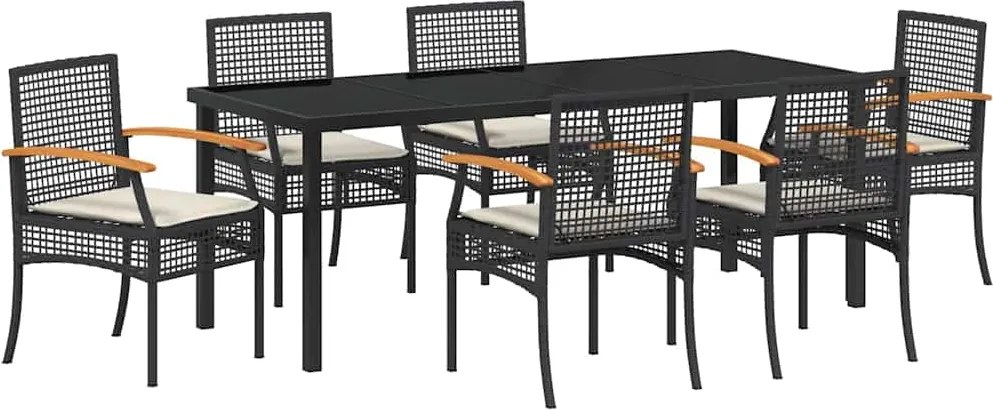 vidaXL Kert étkező szett 7 pcs Fekete polirattan
