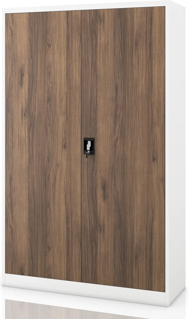 Irodai fém irattározó szekrény fehér / dió: Eco Design JAN II, 1150 x 1850 x 400 mm