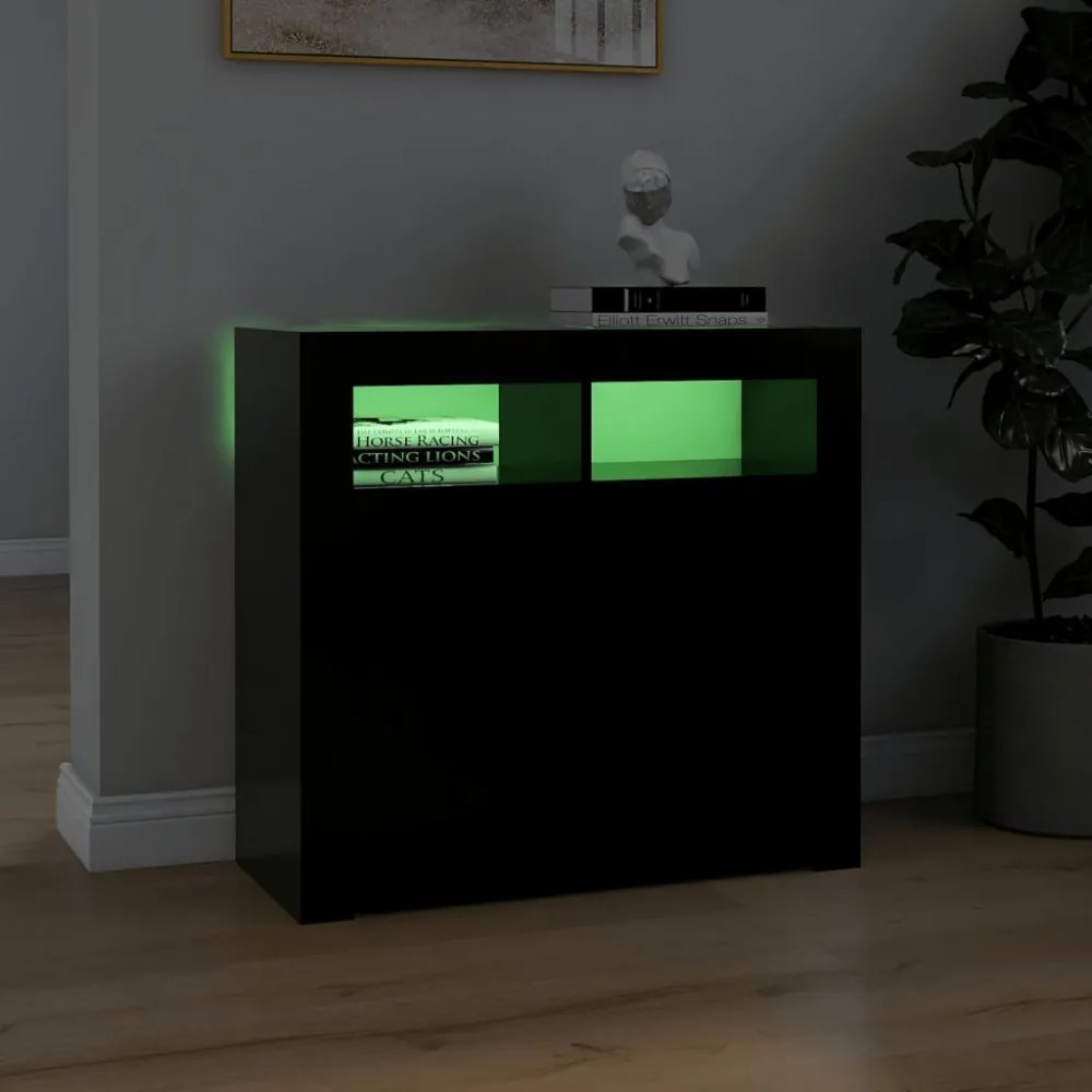 fekete tálalószekrény LED-világítással 80 x 35 x 75 cm