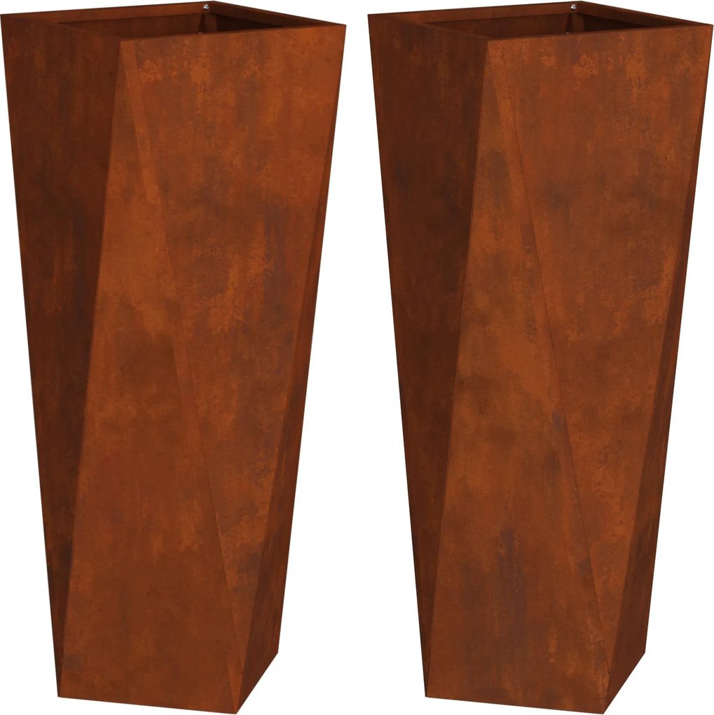 vidaXL Növénytartó 2 pcs Rozsdás 30 x 30 x 75 cm Időjárásálló acél