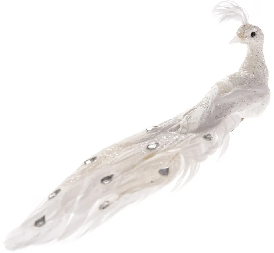 Páva csipeszen karácsonyi dekoráció fehér, 24 x 9 x 6,5 cm