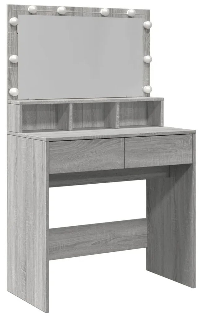 szürke sonoma színű fésülködőasztal LED-del 80 x 41 x 134,5 cm
