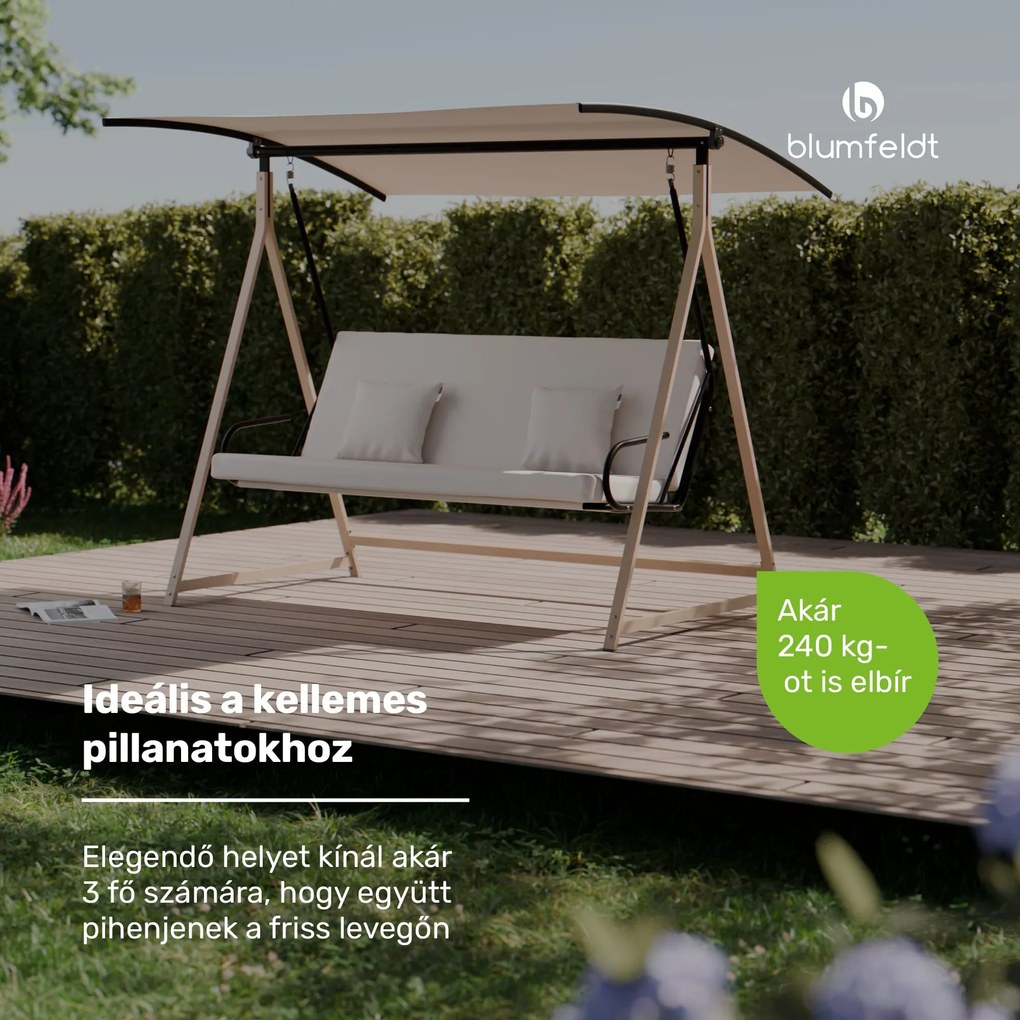 Blumfeldt ZenGrove, hollywoodi hinta, 3 üléses, egyénileg állítható, porszórt acél, időjárásálló