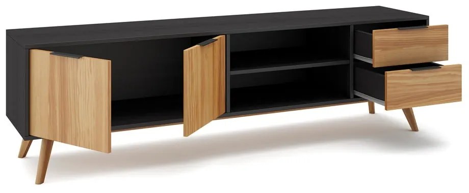 Fekete-natúr színű borovi fenyő TV-állvány 180x53 cm Lavis – Marckeric
