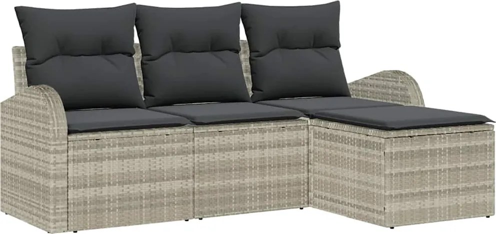 vidaXL Kanapé Szett párnával tárolóval 4 pcs Világosszürke polirattan