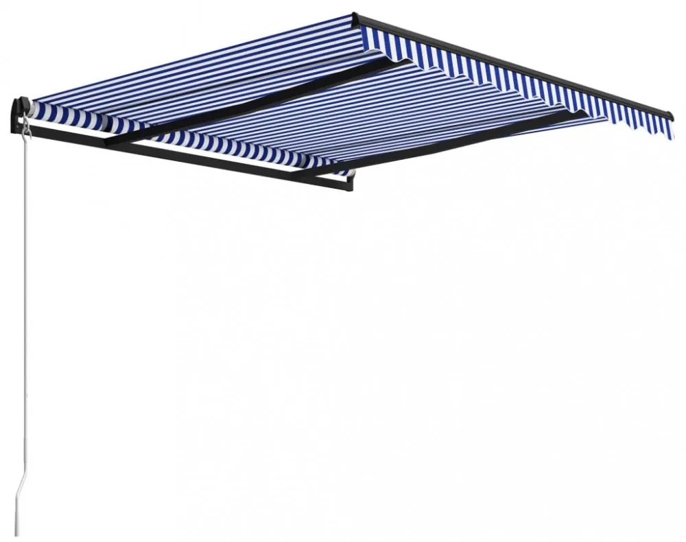 kék és fehér kézzel kihúzható napellenző 350 x 250 cm
