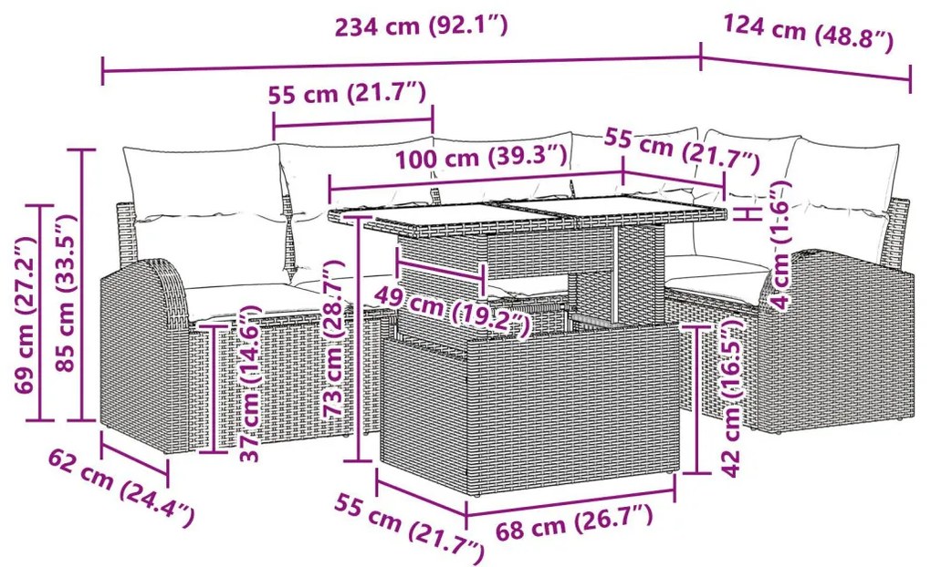 6 db Kerti Kanapé Szett Párnákkal Bézs Poli Rattan