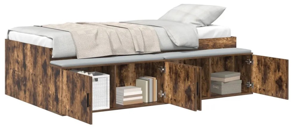 Ágykeret tárolóval tárolóval Füstölt tölgy 100 x 200 cm Faanyag