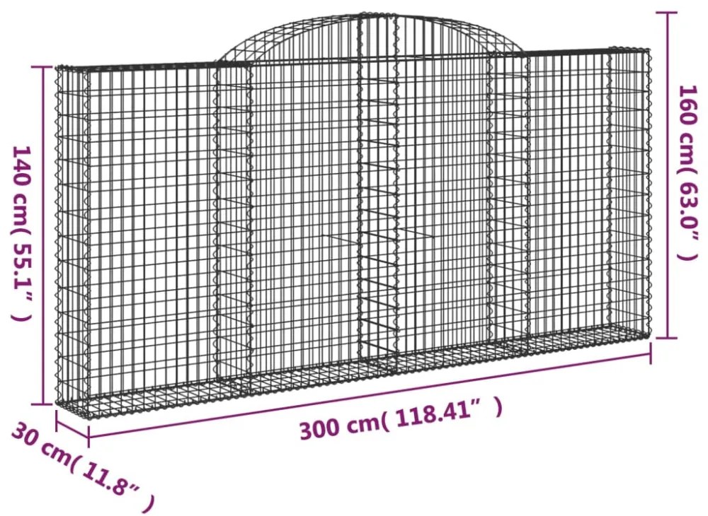 5 db íves horganyzott vas gabion kosár 300x30x140/160 cm