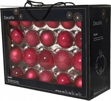 Üveggömb sötét rózsaszín fényes/matt/csillámos (5cm,6cm,7cm) 42db