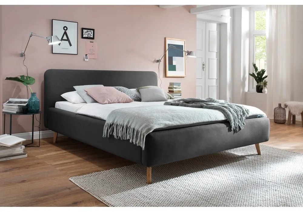 Antracitszürke kárpitozott franciaágy ágyrács nélkül 180x200 cm Mattis – Meise Möbel