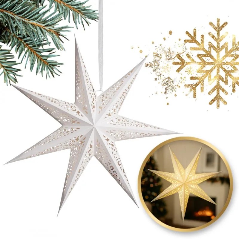 Karácsonyi papírcsillag, hétágú AUREVIA 60 cm, fehér