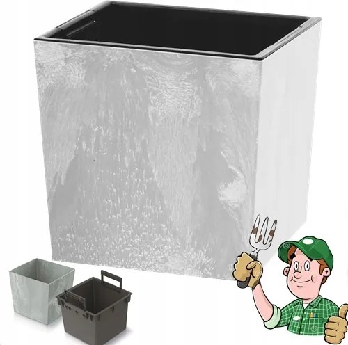 Műanyag Virágtartó Szürke Beton Effect 30x30CM 19L Fedő Robusztus Betéttel