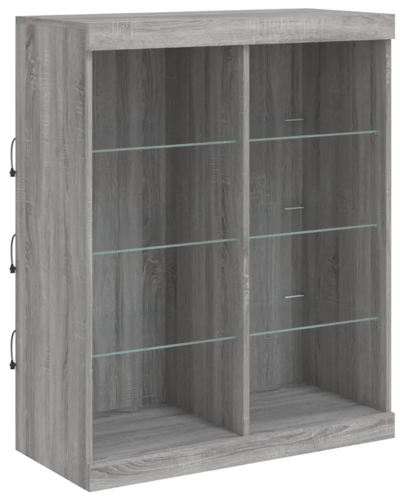 szürke sonoma színű tálalószekrény LED-ekkel 81 x 37 x 100 cm