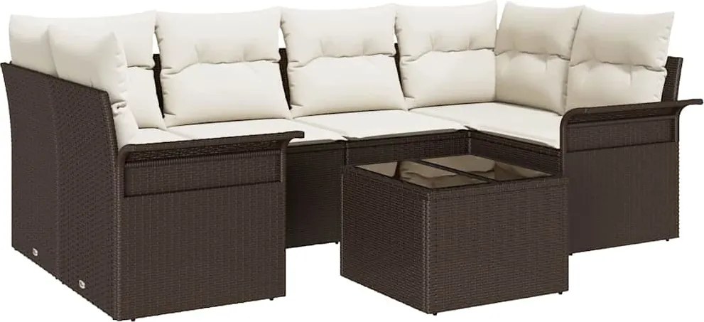 vidaXL Kerti Kanapé Szett párnával 7 pcs Barna polirattan