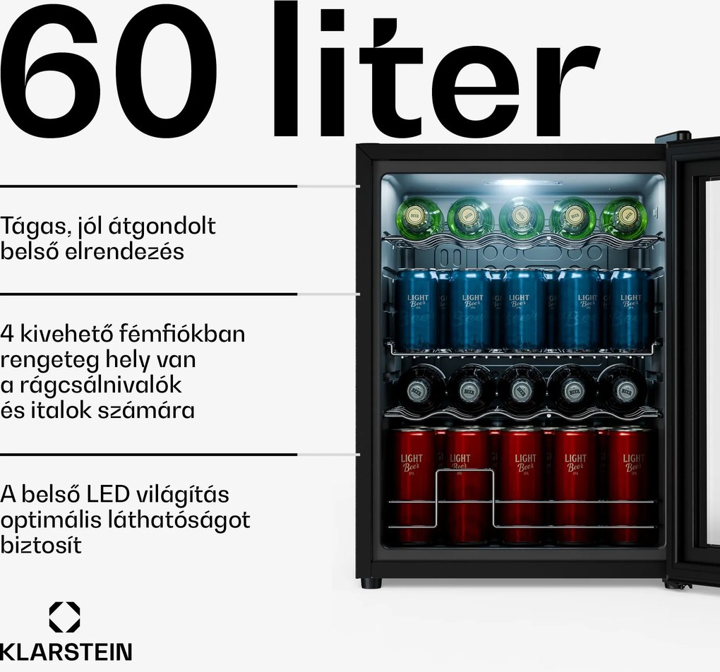 Klarstein Beersafe italhűtő tükörüveges ajtóval | 64 x 48 cm | LED belső világítás