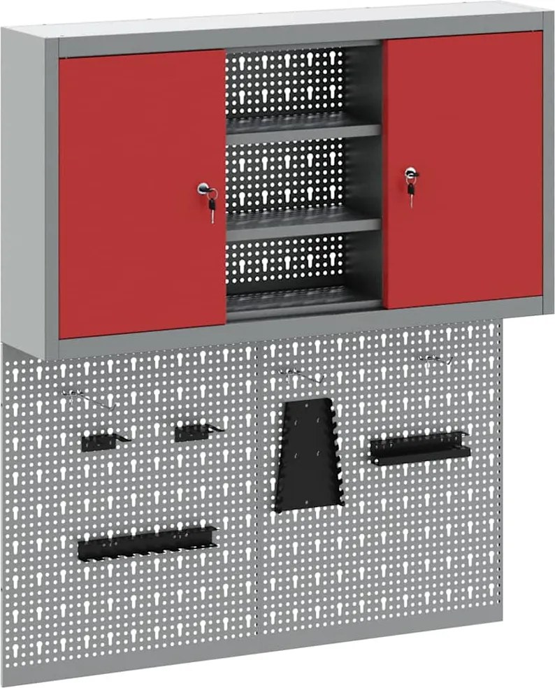 vidaXL Szerszámos szekrény készlet polcokkal 3 pcs Piros Porszórt acél