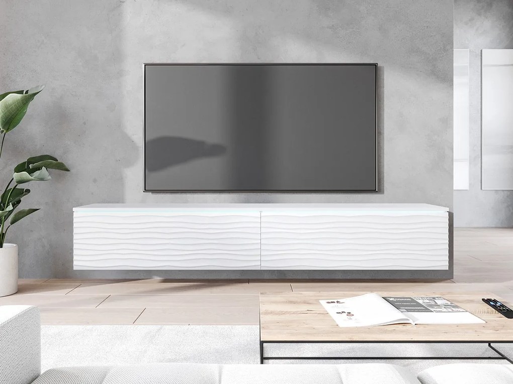 TV szekrény Dlana 180 MDF (fehér + fehér gyapjú) (fehér LED világítás). 1106210