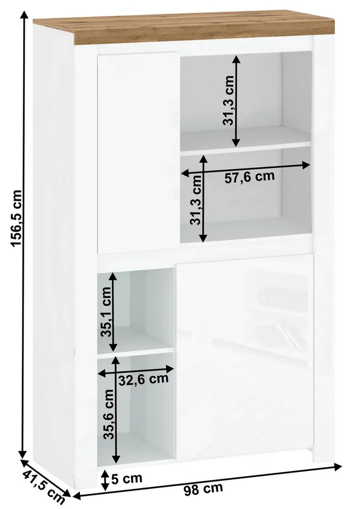VILGO 2D szekrény, fényes fehér