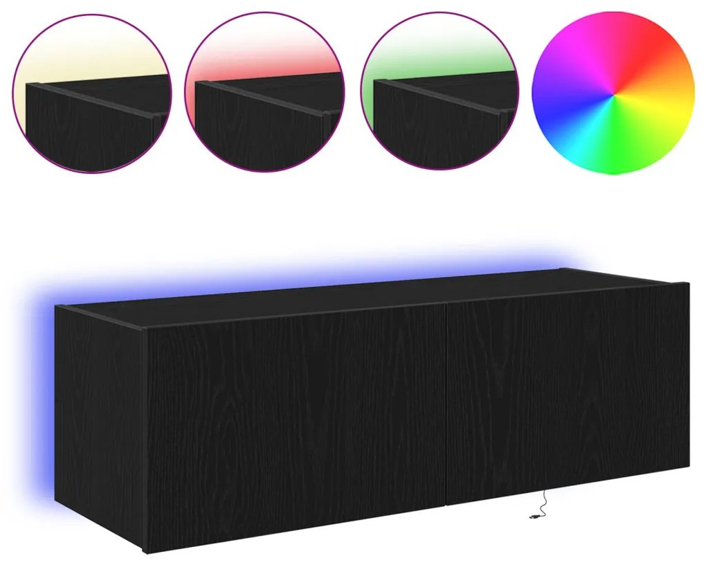 TV Falióra LED világítással Fekete Tölgy 100x35x31 cm
