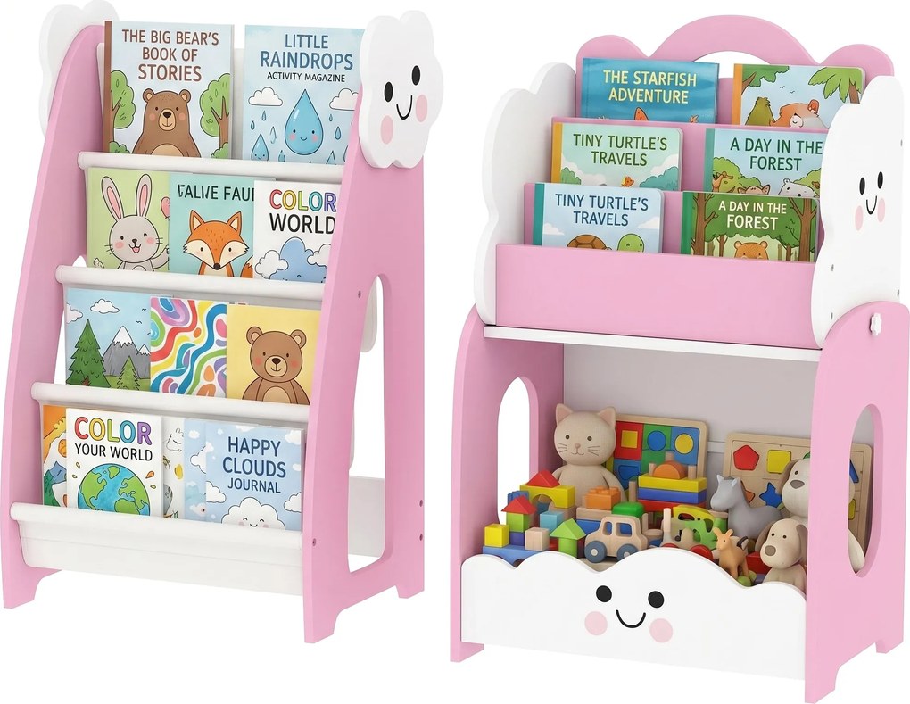 AIYAPLAY Kids Storage Unit for Ages 3–8, Modular Toy Organizer with 4-Shelf Magazine Rack, 3-Tier Bookcase & Nightstand, Pink | Aosom