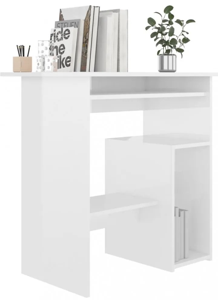 magasfényű fehér szerelt fa íróasztal 80 x 45 x 74 cm