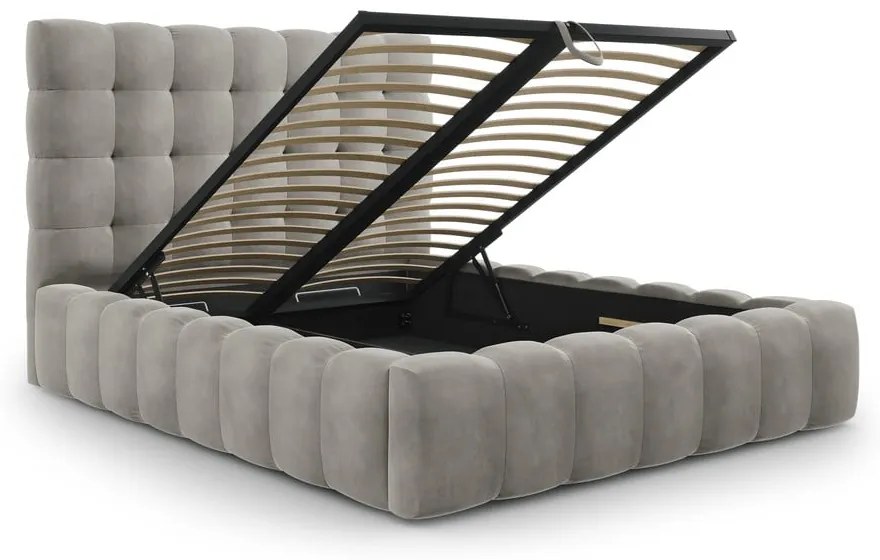 Világosszürke kárpitozott franciaágy tárolóhellyel, ágyráccsal 160x200 cm Bali – Cosmopolitan Design