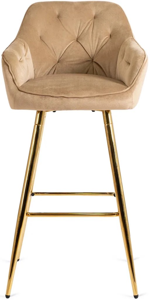 Bézs Bársony Bárszék Aranyszínű Lábbal. SALEM