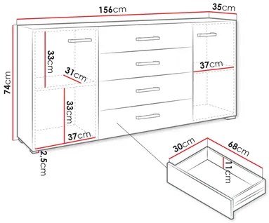Komód Teratino 2D4SZ (fehér)  . 1103687
