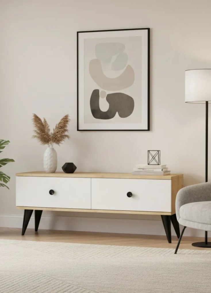 Mona TV-állvány, zafír tölgy-fehér, 120 cm