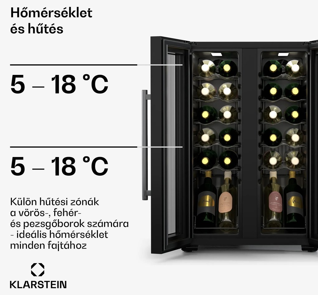 Klarstein Shiraz Weinkühlschrank| 2 Kühlzonen, Touch-Steuerung, LED-Beleuchtung, freistehend