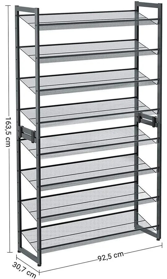 Cipőtartó 8 szintes, 2 egymásra rakható 4 szintes cipőtartó, szürke