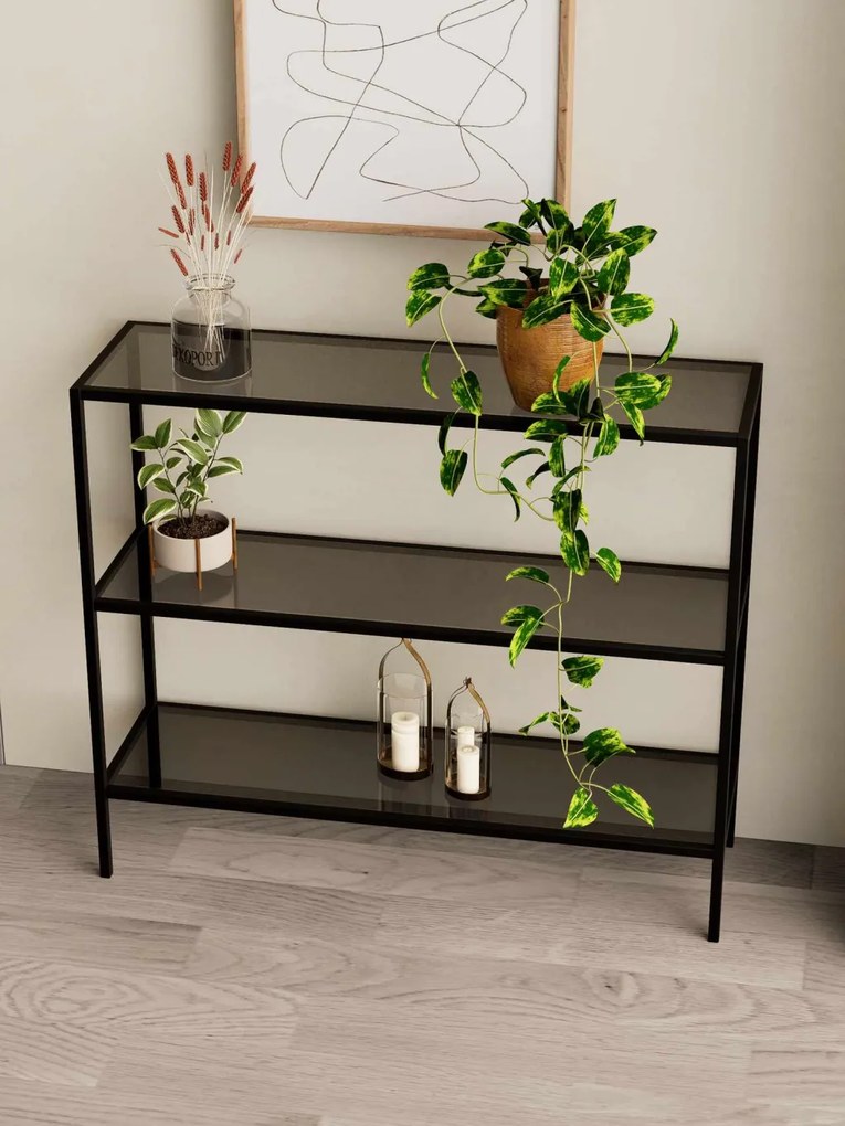 Fém komód, fekete-füstszürke, 100 cm