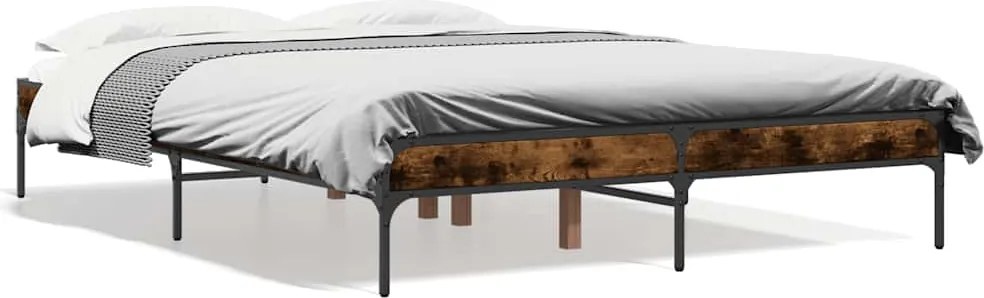 vidaXL füstös tölgyszínű szerelt fa és fém ágykeret 135 x 190 cm