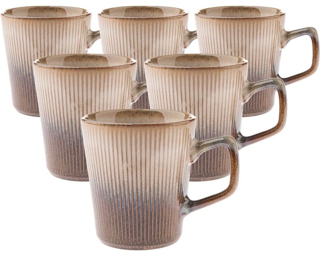 6 darabos kerámia bögrés készlet Rustik 410 ml, világosbarna