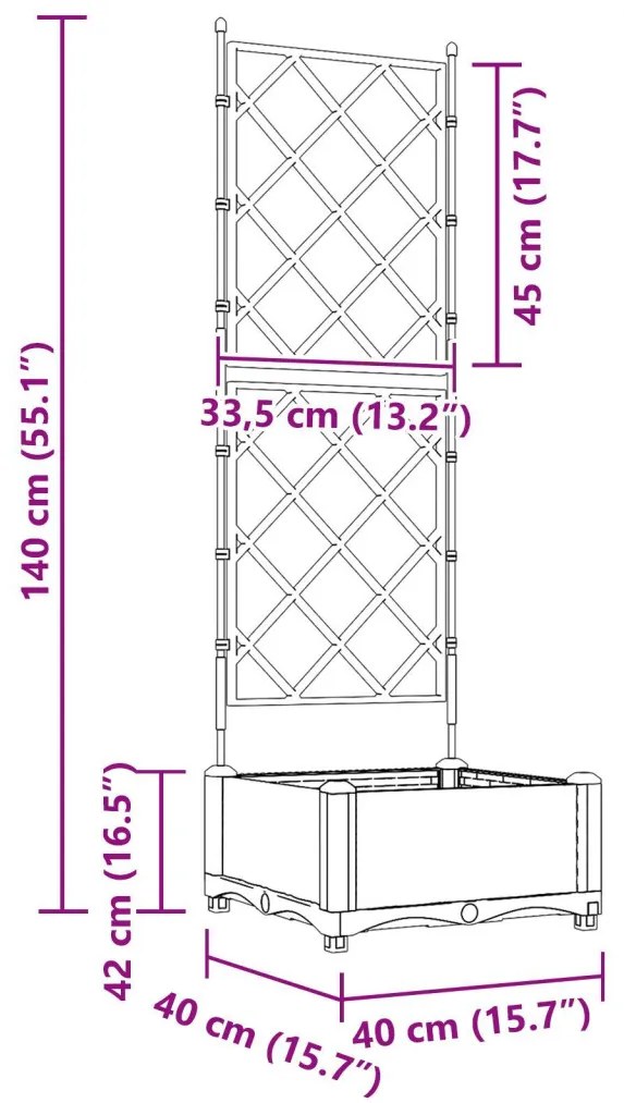 Kertész cserép rácsos változattal Szürke 40 x 40 x 125,5 cm PP