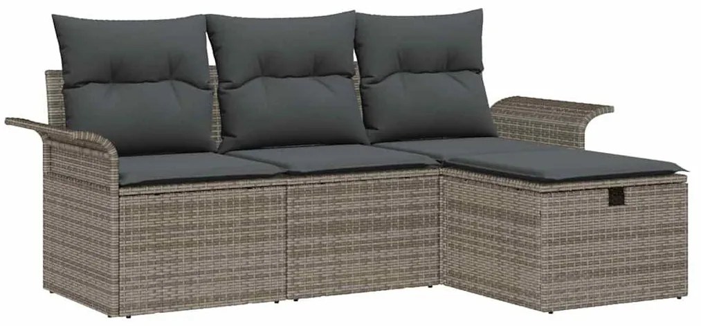 Kerti Kanapé Szett 4 pcs Szürke 196 x 117 x 85 cm Poli rattan