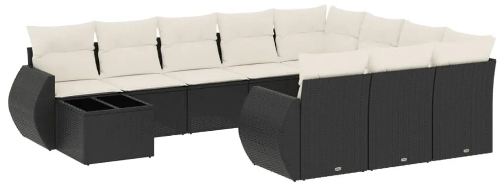 vidaXL 11 részes fekete polyrattan kerti ülőgarnitúra párnákkal