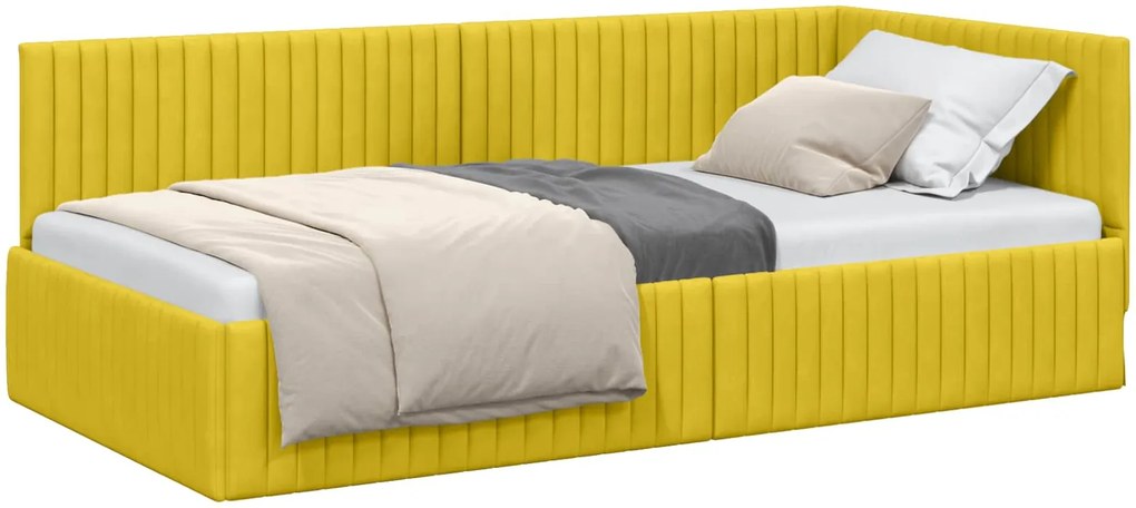 vidaXL Sarokágy keret fejtámlával Sárga 100 cm x 200 cm Bársony