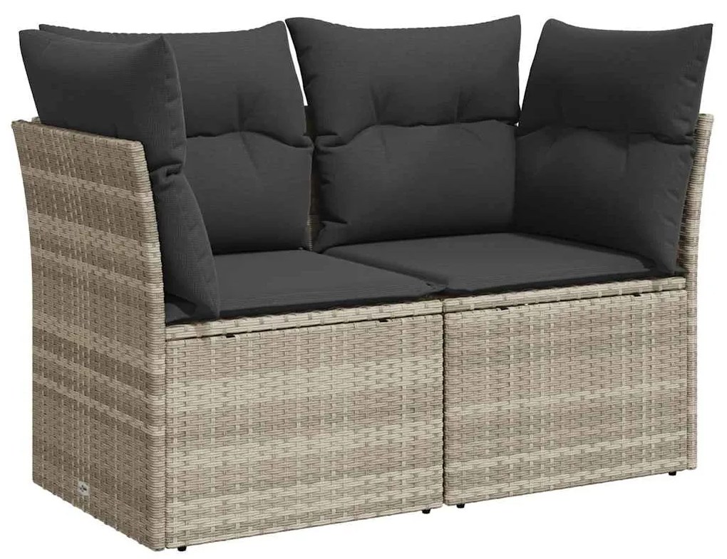 2 személyes világosszürke polyrattan kerti kanapé párnával