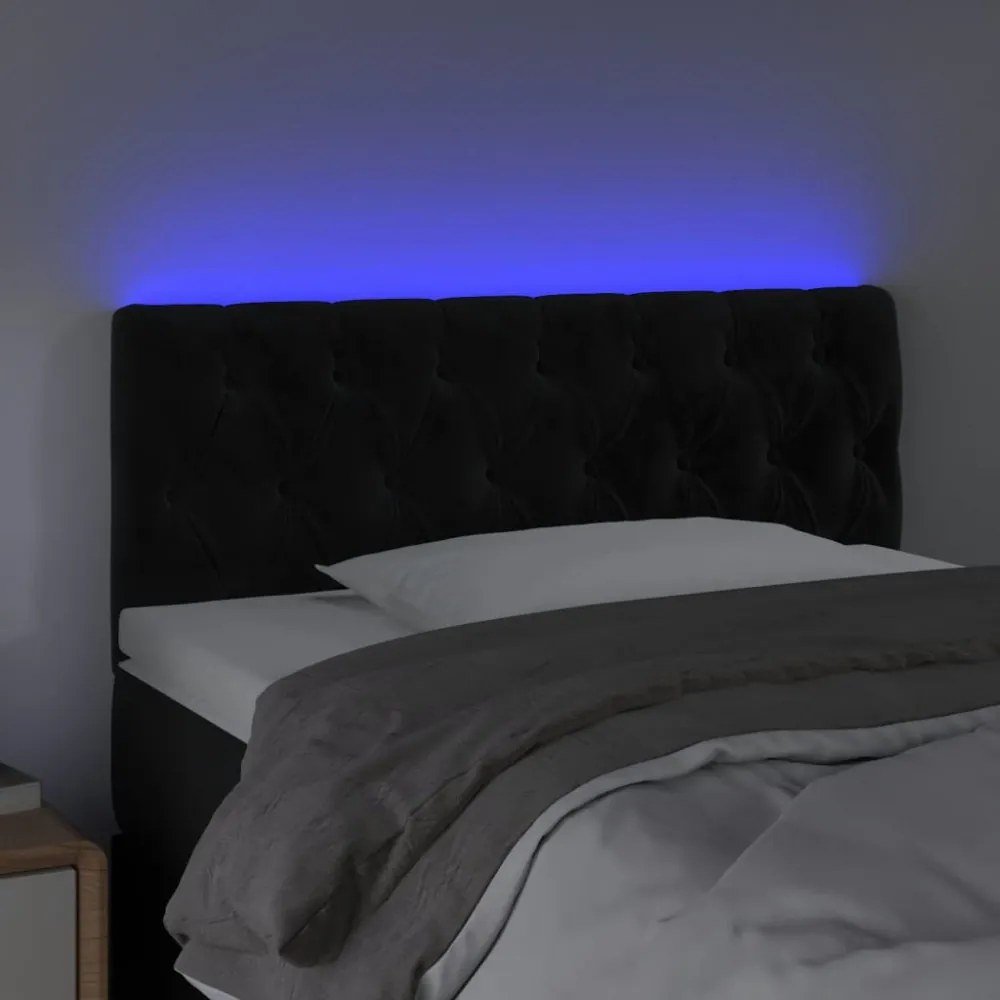 fekete bársony LED-es fejtámla 100 x 7 x 78/88 cm