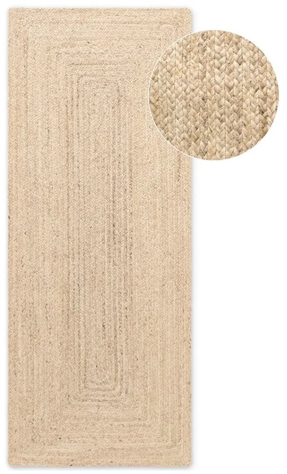 Világos natúr színű kétoldalas-kézi szövésű juta futószőnyeg 80x200 cm Juno – Hanse Home