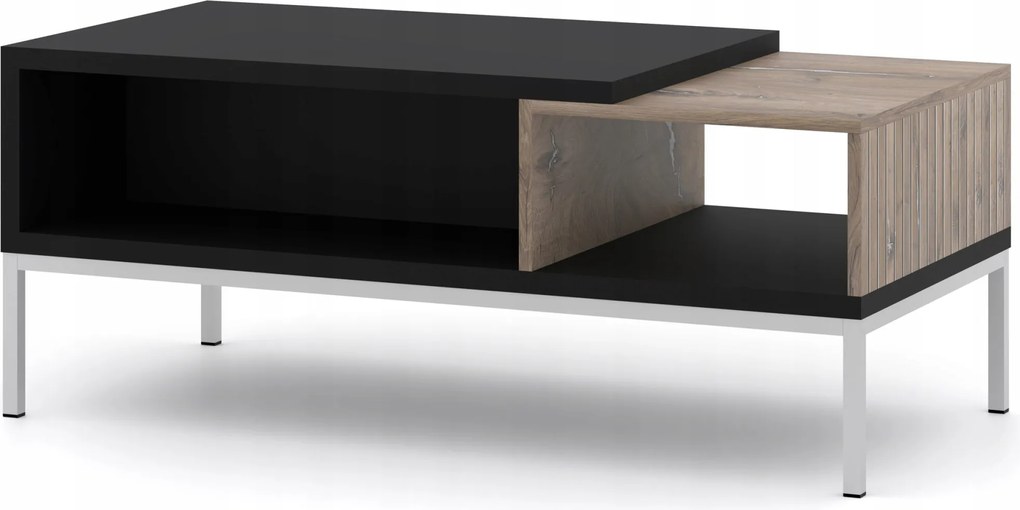 Dohányzóasztal Toledo 110x55 pad fekete tölgy flagstaff fém lábak ezüst.