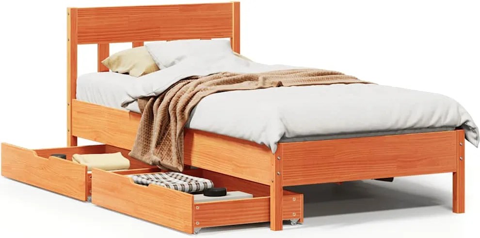 vidaXL viaszbarna tömör fenyőfa ágy matrac nélkül 90 x 190 cm