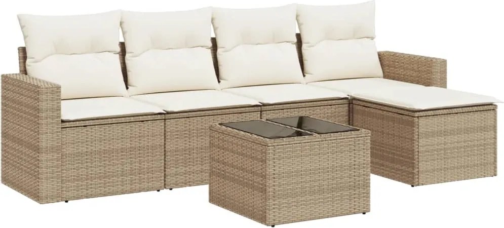 vidaXL 6 részes bézs polyrattan kerti ülőgarnitúra párnával