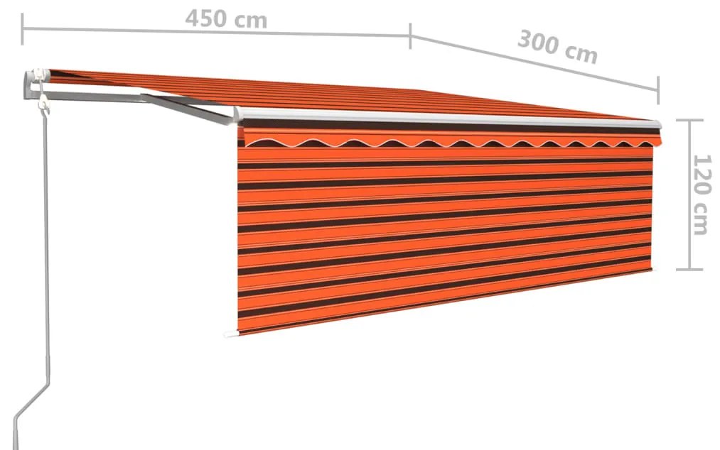 narancs-barna redőnyös, LED-es, szélérzékelős napellenző 4,5x3m